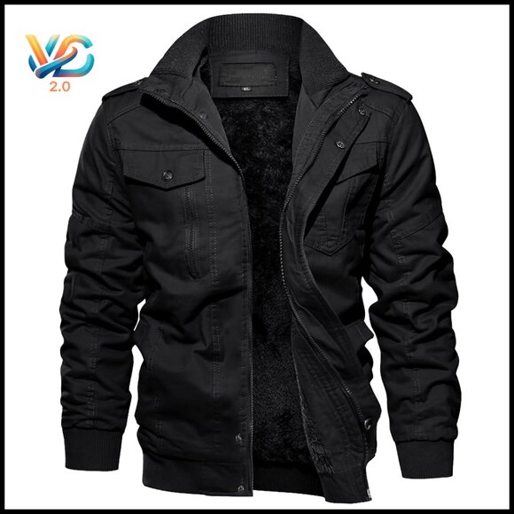 Men's Winter Jacket Fleece Lined Zip Front Multi Pocket Cargo Work Coat